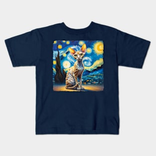 Cornish Rex Starry Night Inspired - Artistic Cat Kids T-Shirt